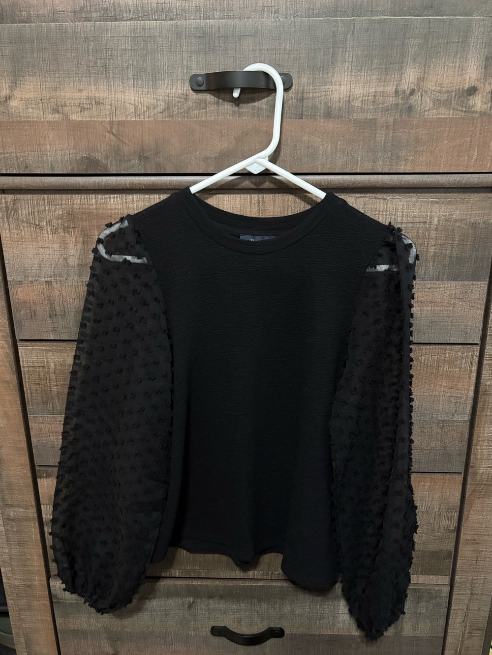 Maeve Black Puff-Sleeve Crewneck Sweater